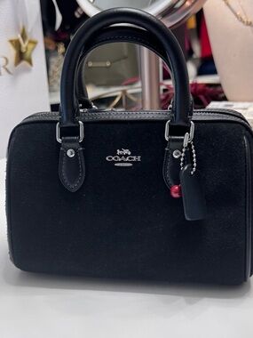 Coach Black Suede Mini Rowan with Red Cherry Charm